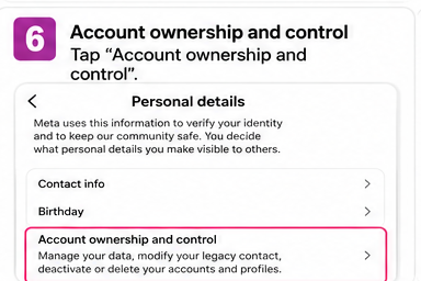 Personal details screen with Account ownership and control highlighted